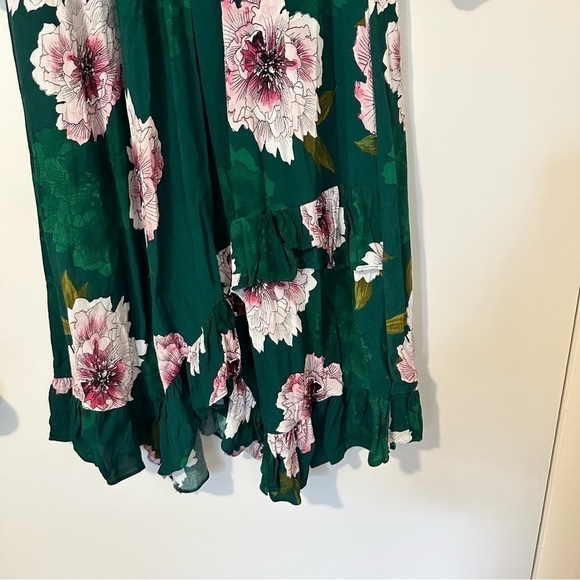 Anthropologie Green Floral Ruffle Trim Dress - Picture 5 of 6